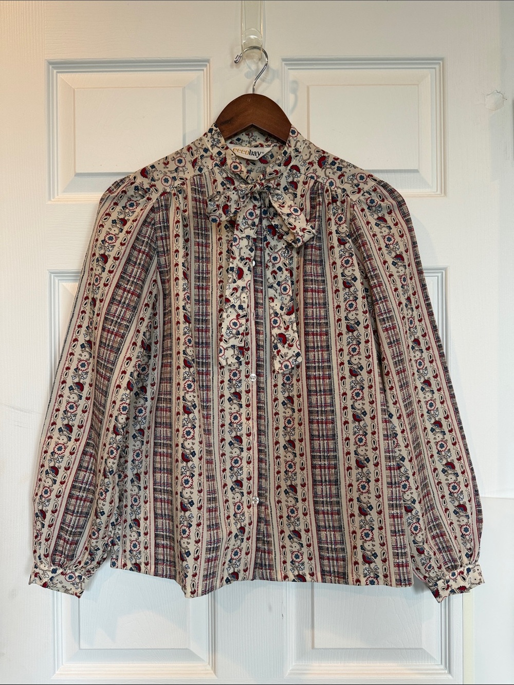 Vintage Adorable Bow-Tie Neck Blouse, Likely Size Small